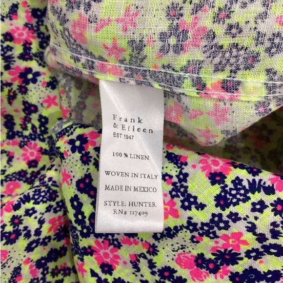Frank & Eileen Hunter Linen Button Front Shirtdress Neon Floral Size Small - Picture 15 of 16